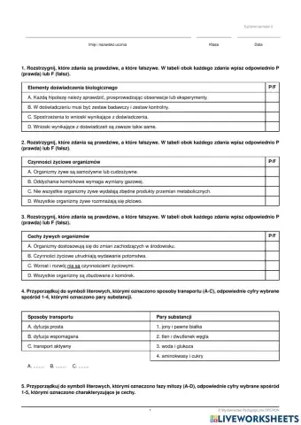 Egzamin biologia semestr 2