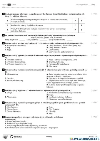 Egzamin zerowy semestr 2 geografia