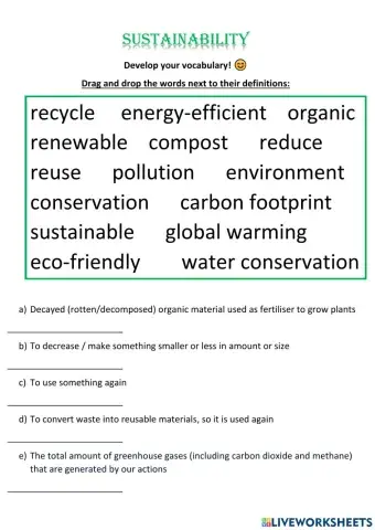Sustainability - vocabulary development