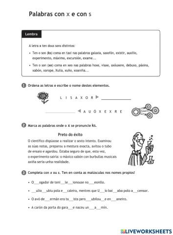 Palabras con x e con s