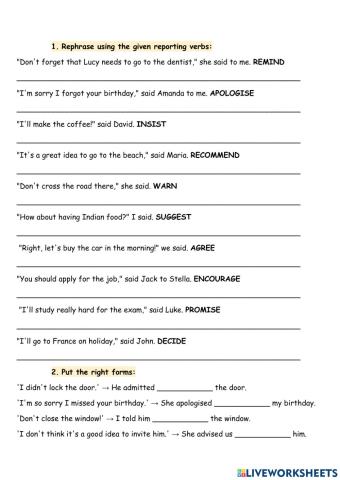 Reporting verbs and vocabulary test