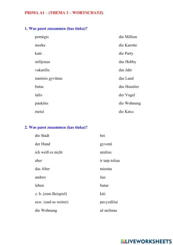 Prima 1A - Wortschatz