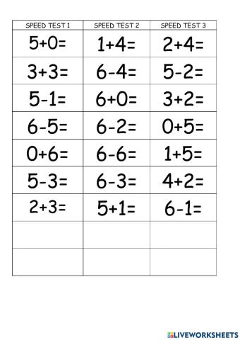 Maths addition and subtraction within 6