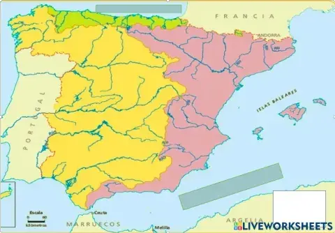 Mapa físico España: ríos, mares.
