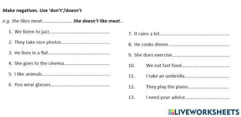 Present simple negative sentences