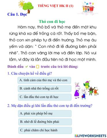 Tiếng Việt-Thỏ con đi học-Lớp 1