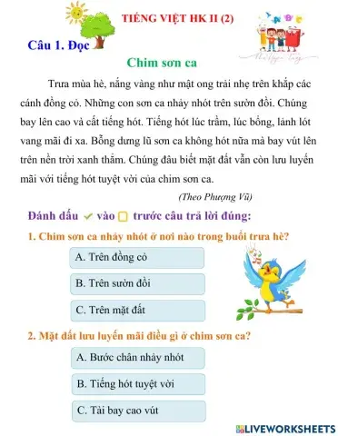 Tiếng Việt-Chim sơn ca-Lớp1