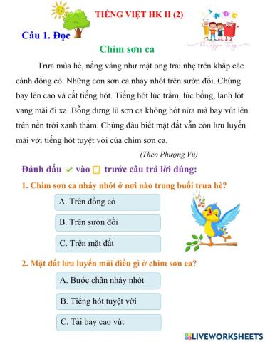 Tiếng Việt-Chim sơn ca-Lớp1