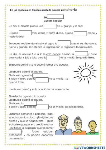 Escribe la palabra zanahoria en el texto -La ZANAHORIA