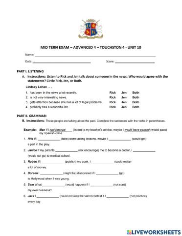 Advanced 4 mid term exam