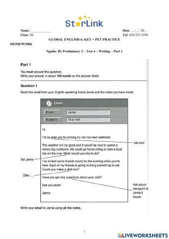 Viet Teacher-S6-WEEK 38-KET + PET PRACTICE