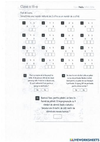 Înmulţirea unui număr de două cifre cu un număr de o cifră