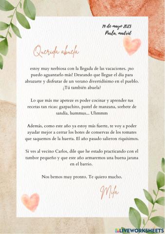 Repasamos lengua con una CARTA