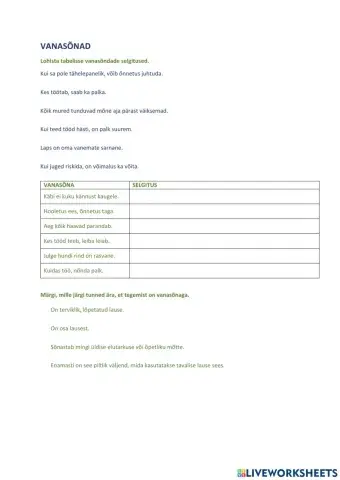 Vanasõnad, 4. klass