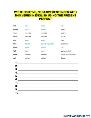 Present perfect exercise