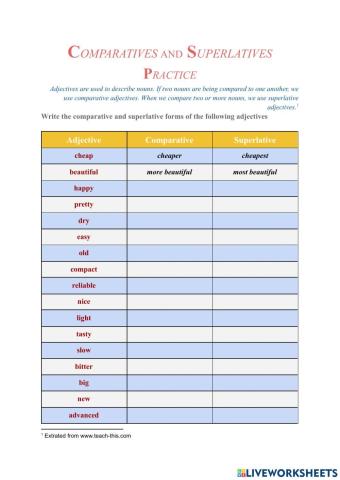 ADJECTIVES COMPARATIVES AND SUPERLATIVES PRACTICE - David Rea