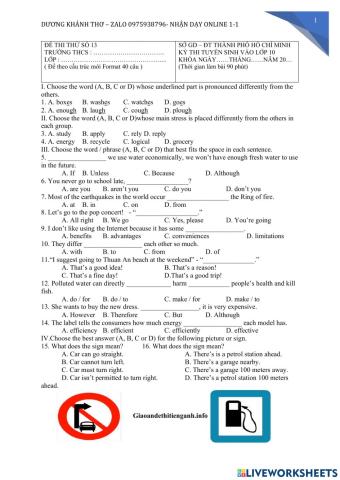 Đề thi thử vào lớp 10 số 13