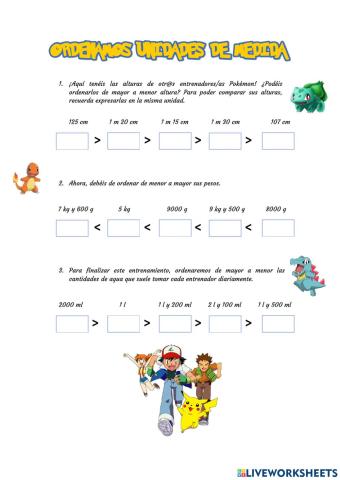 Ordenar medidas Pokémon
