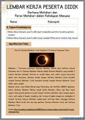 LKPD Gerhana Matahari & Peranan Matahari