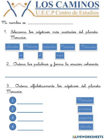 Adejtivos - Orden de oraciones - Orden alfabético.