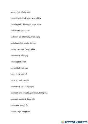 Vocabulary 2 - letter a