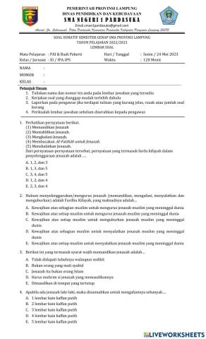 Soal PAI-BP Kelas XI