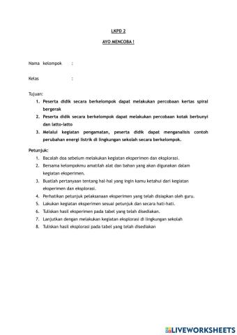 LKPD 2 Perubahan Bentuk energi