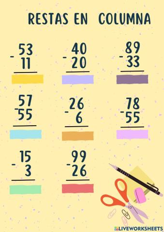 Operación en columna de la resta