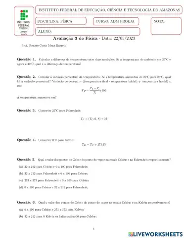 Conceitos e escalas termométricas