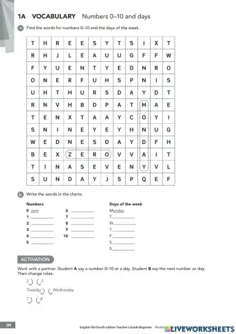 1A - Vocabulary: Numbers 0-10 and days