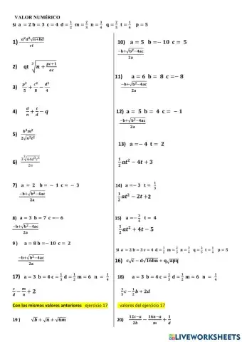 Valor numérico de una expresión algebraica