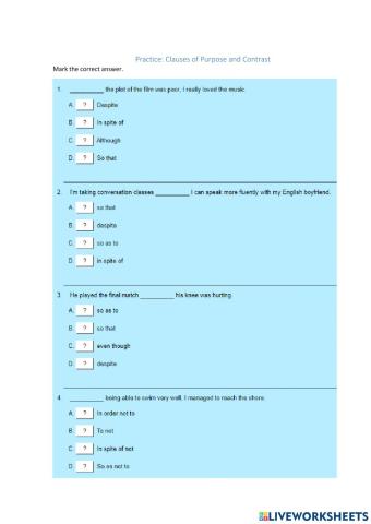 Clauses of purpose result reason