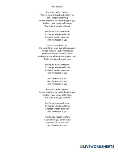 Relative Pronoun The Reason- Hobastank