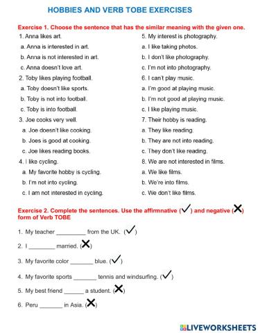 Hobbies and verb TOBE