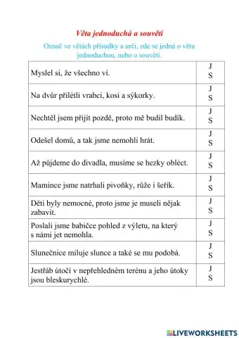 Věta jednoduchá a souvětí