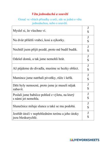 Věta jednoduchá a souvětí