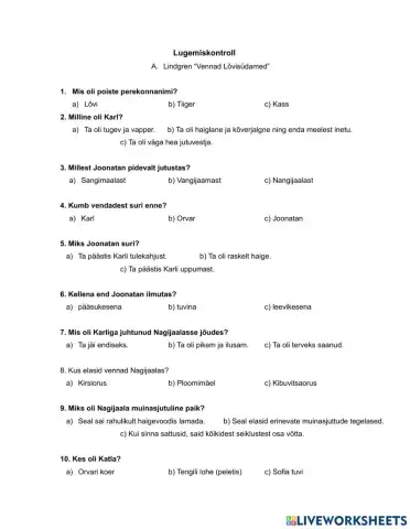 Lugemiskontroll -Vennad Lõvisüdamed-