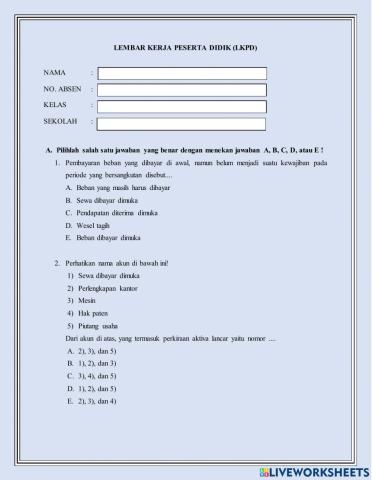 Soal Ulangan Persamaan Dasar Akuntansi