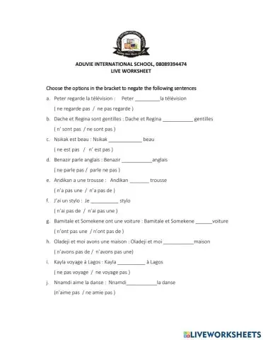 Year 4 cat french revision