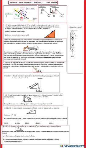 Plano inclinado e Roldanas - dinâmica