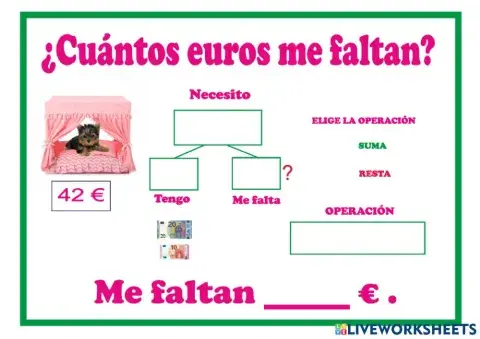 ¿Cuántos euros me faltan? Diagrama Partes - Todo