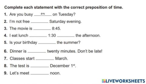 Preposition in, on, at