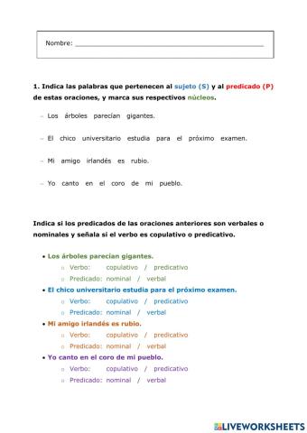 Sujeto y tipos de predicado 6º