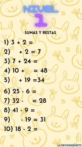 Sumas y restas nivel 1