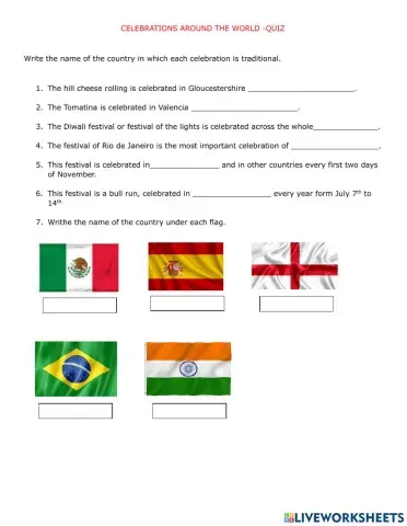 CELEBRATIONS AROUND THE WORLD QUIZ