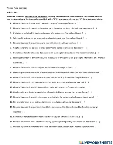 Financial dashboard true or false