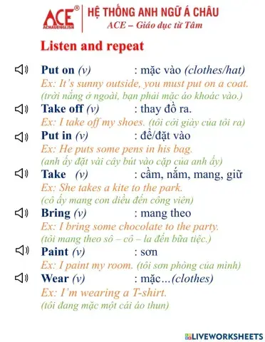 Review Vocabulary - Movers - unit 10.