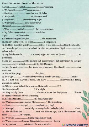 Supply the correct verb form