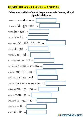 Esdrújula, llana y aguda