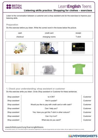 British council A2 listening shopping for clothes